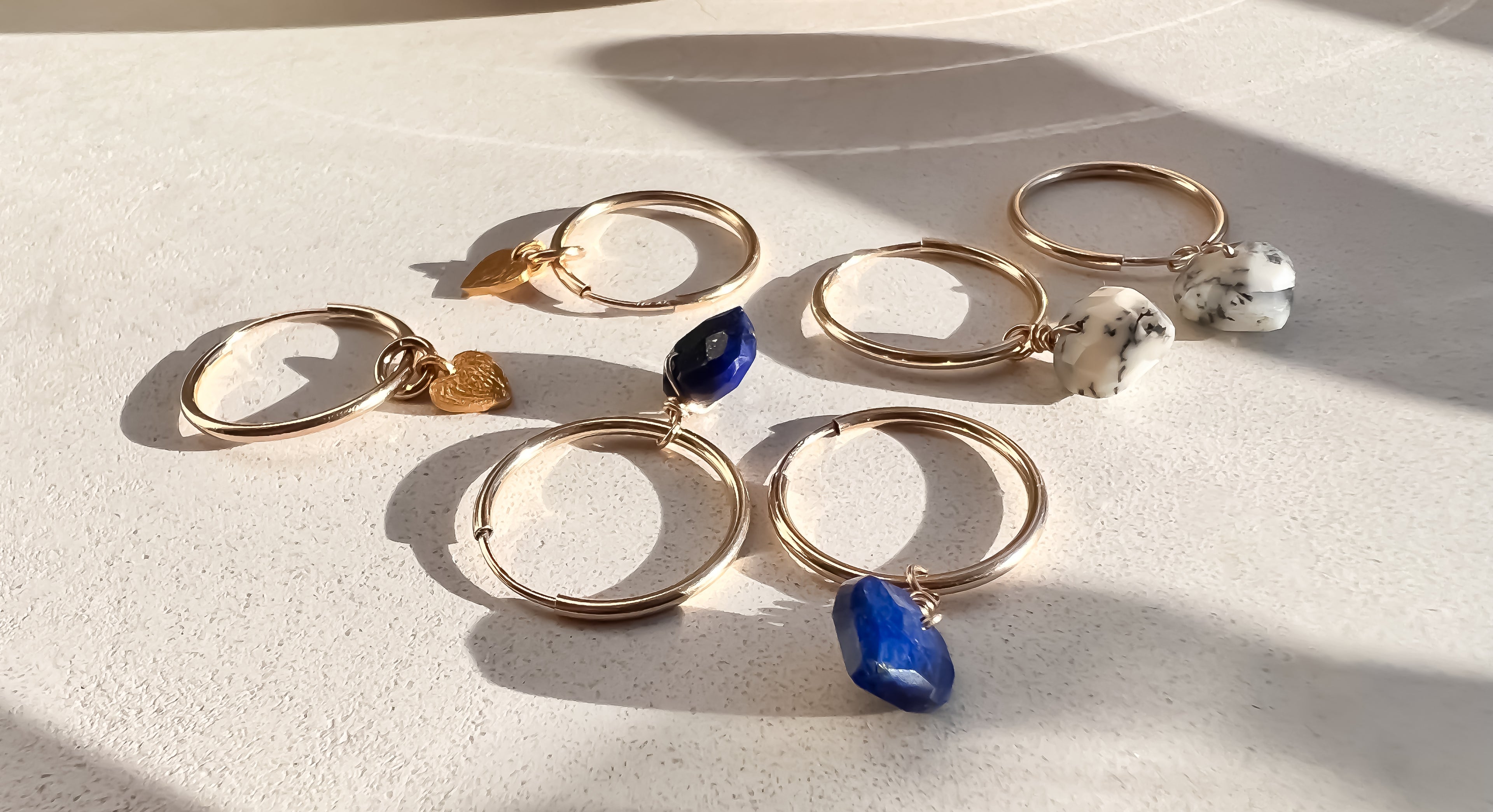 Golden Heart Hoop Earrings - Lapis Lazuli