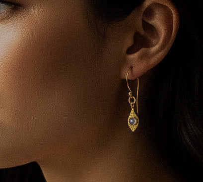 Aqua - Gold Moonstone Teardrop Earrings
