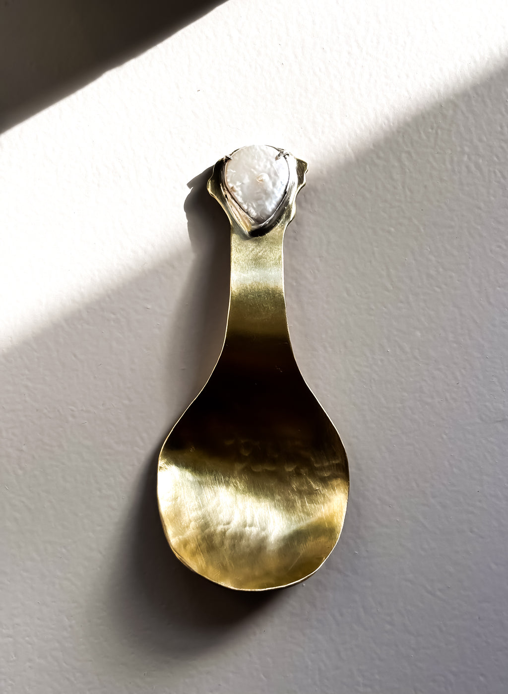 Golden Brass Spoon with Freshwater Teardrop Pearl