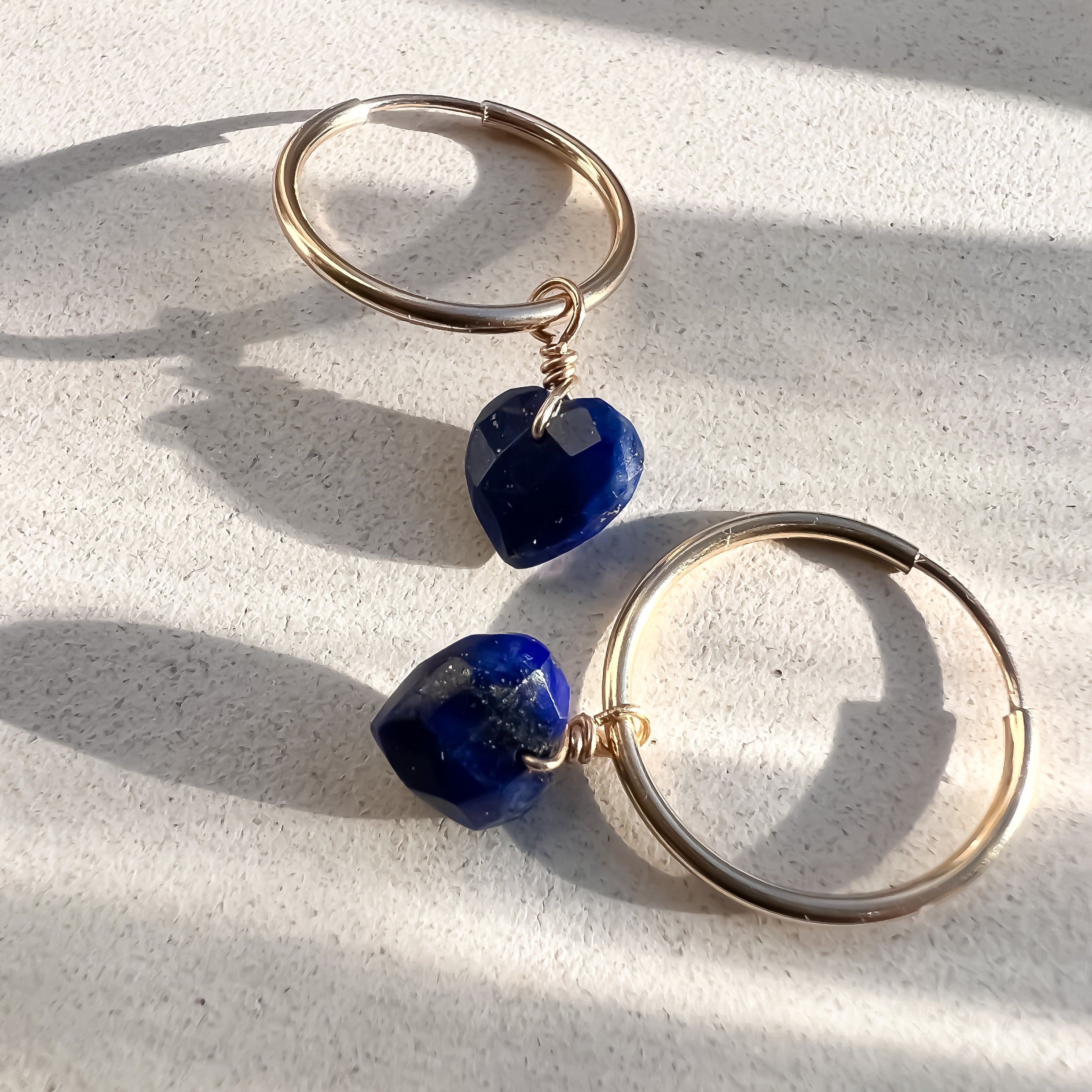 Golden Heart Hoop Earrings - Lapis Lazuli