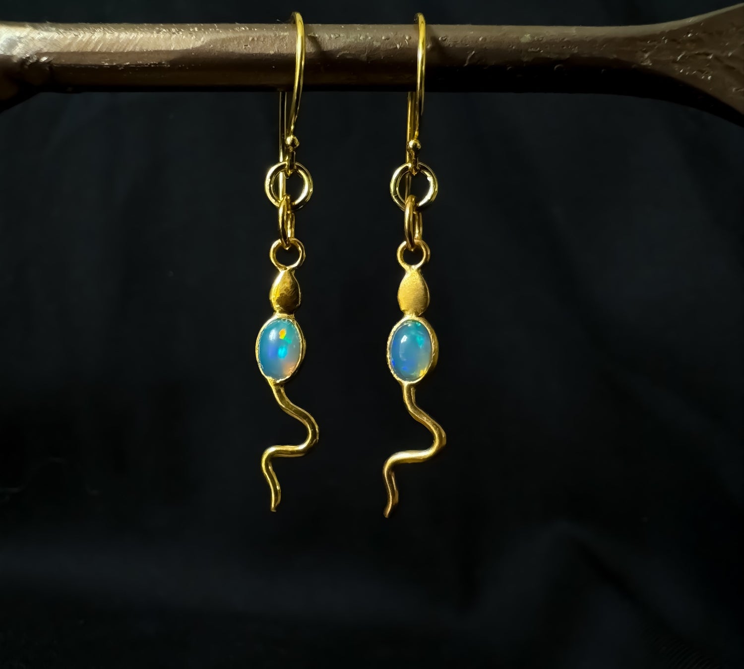 Eva Serpent Drop Earrings Gold - Opal