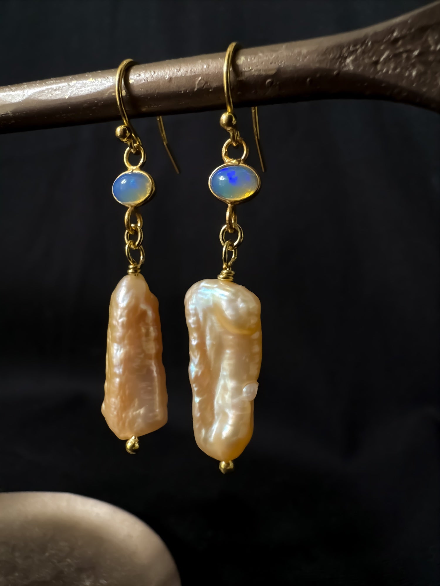 Sacred Opal Pearl Drop Earrings Peach