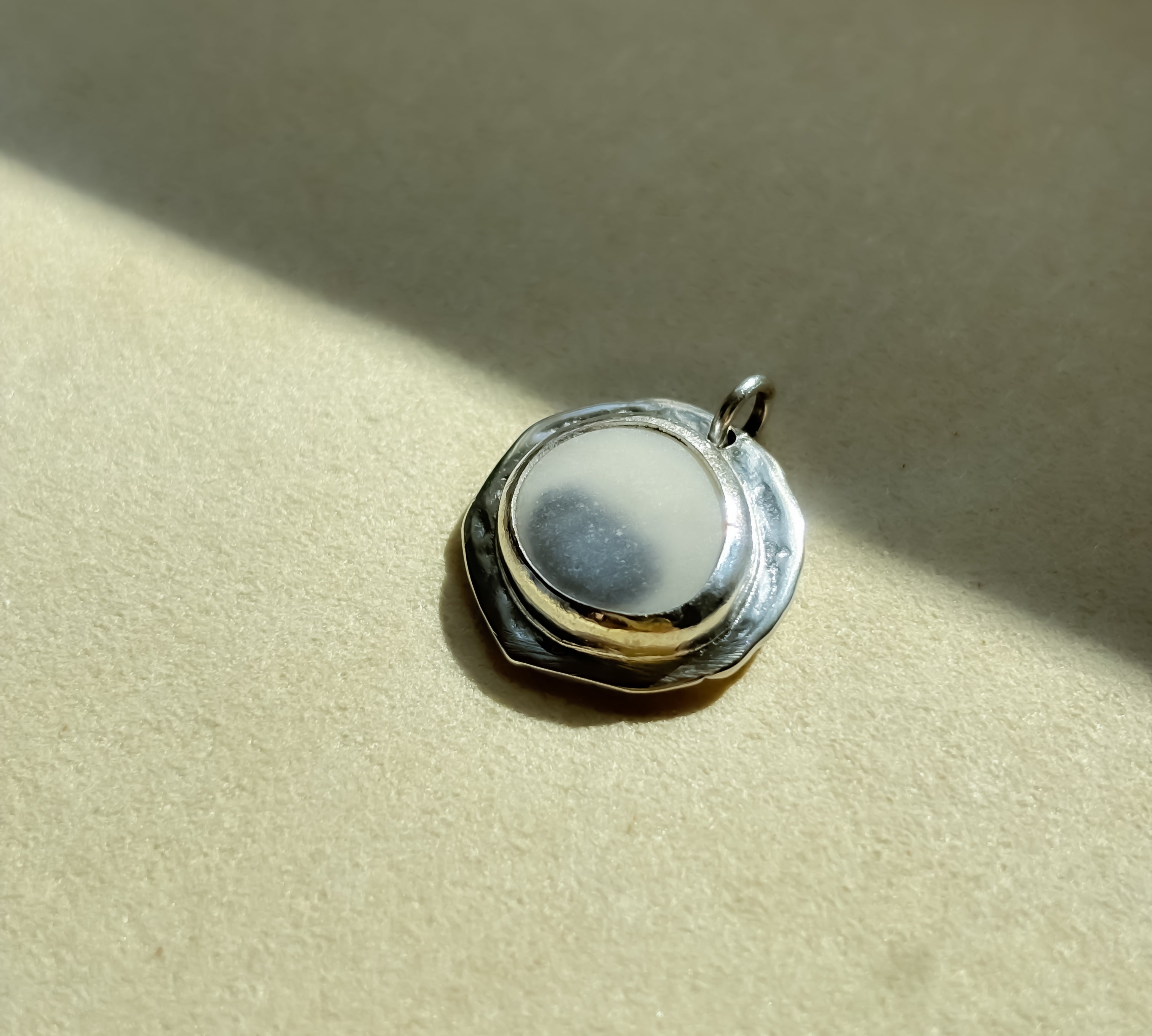 Remnant 007 - Celestial Black & White Pebble Silver Pendant