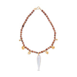 18ct Gold Vermeil Mother of Pearl Fish and Shell Charms Organic Beaded Necklace