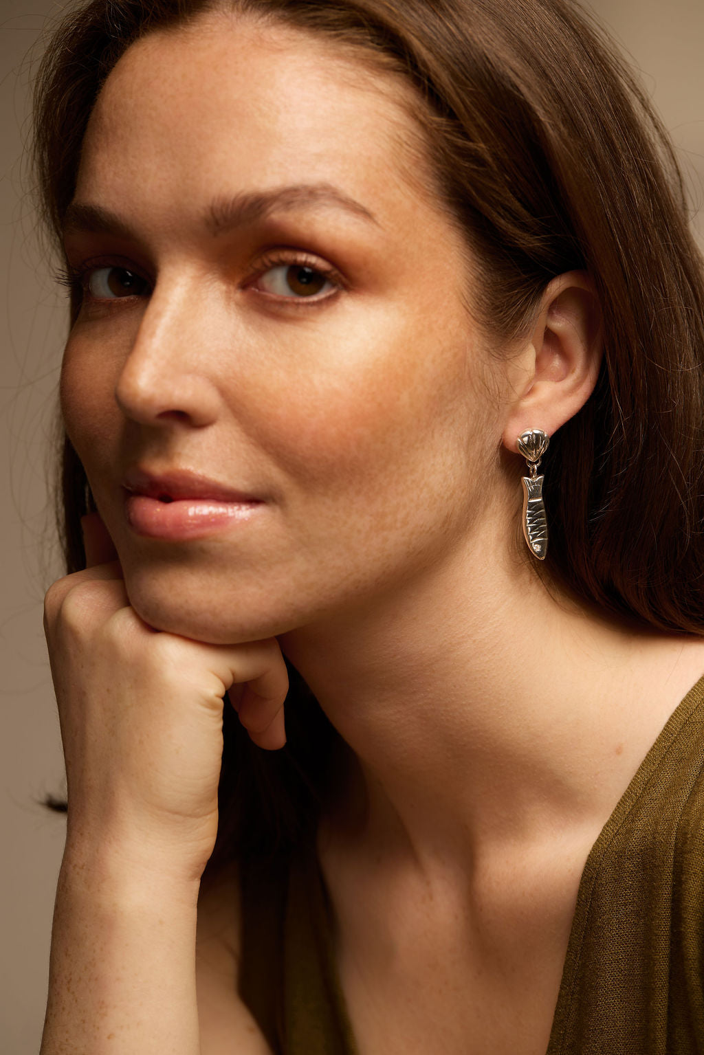 Sterling Silver Shell & Anchovy Fish Pendant Drop Earrings
