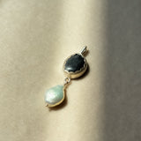 Remnant 014 - Black Pebble with Freshwater Keshi Pearl Silver Pendant
