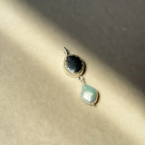 Remnant 014 - Black Pebble with Freshwater Keshi Pearl Silver Pendant