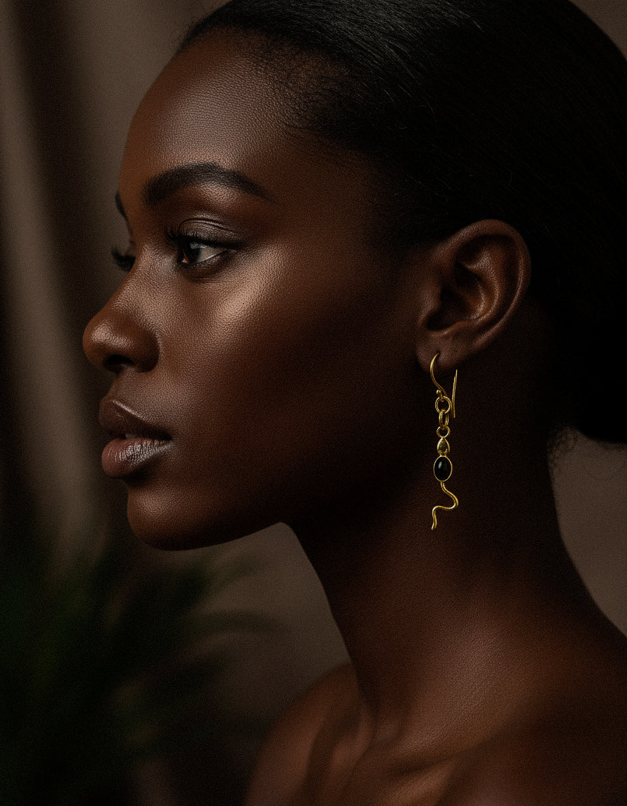 Eva Serpent Drop Earrings Gold - Smokey Quartz