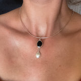Remnant 014 - Black Pebble with Freshwater Keshi Pearl Silver Pendant
