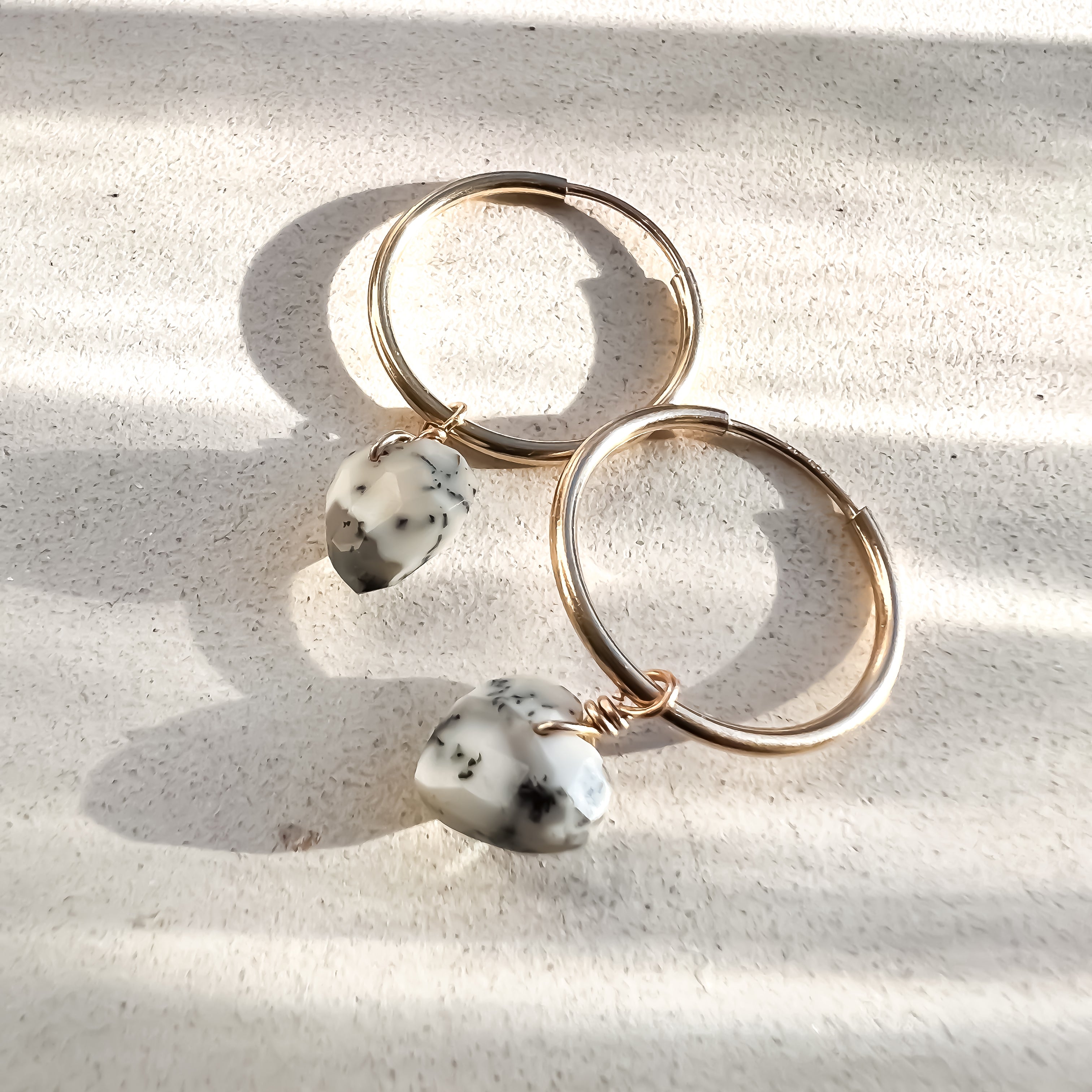 Love Heart Hoop Earrings - Dendritic Opal