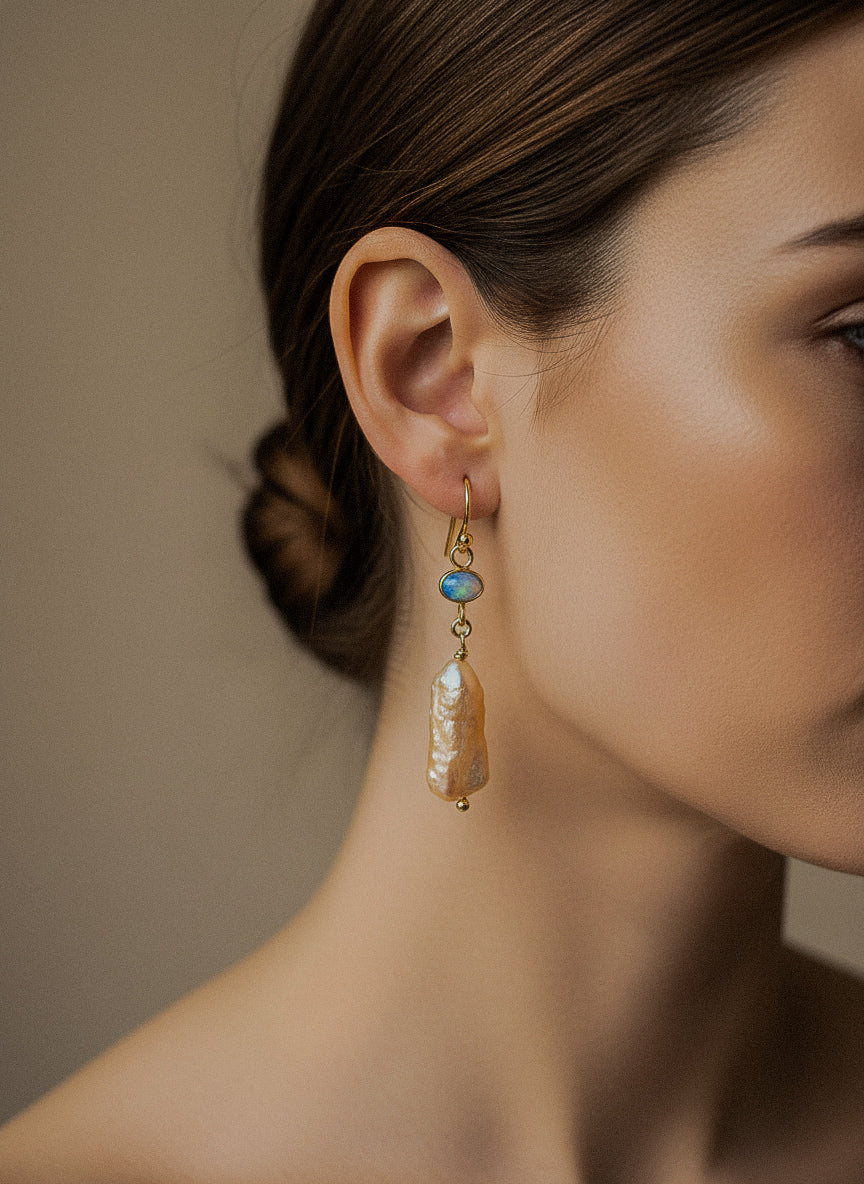 Sacred Opal Pearl Drop Earrings Peach