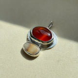 Remnant 016 - Carnelian with Yellow Agate Pebble Silver Pendant