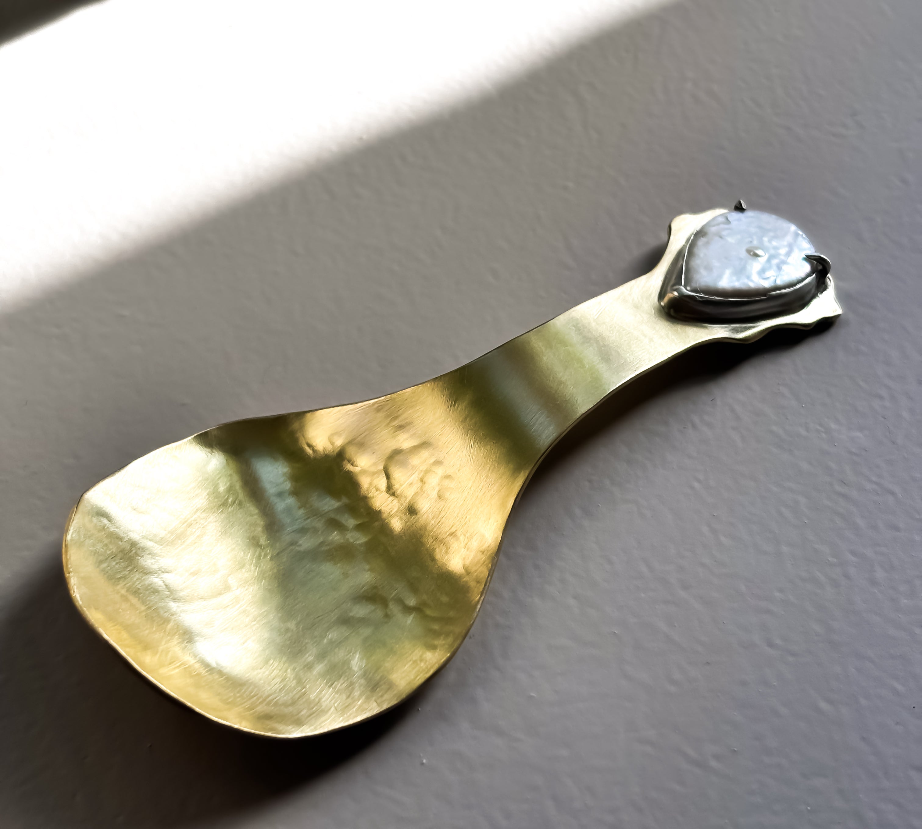 Golden Brass Spoon with Freshwater Teardrop Pearl