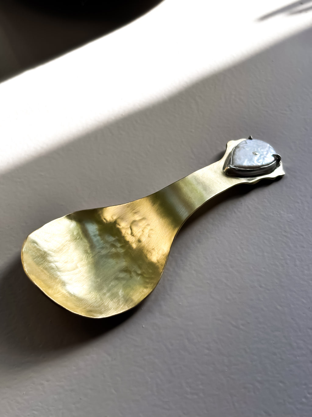 Golden Brass Spoon with Freshwater Teardrop Pearl
