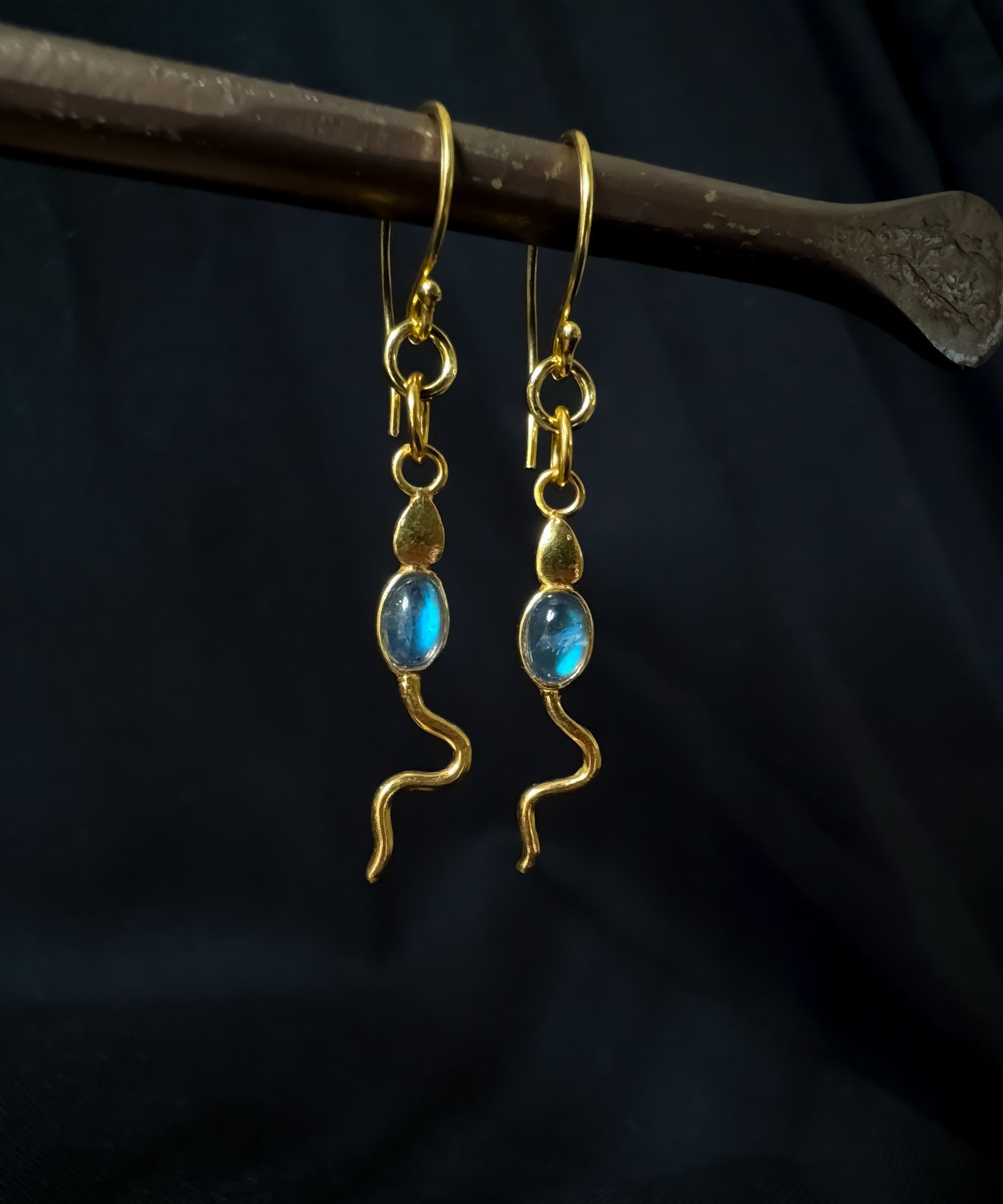 Eva Serpent Drop Earrings Gold - Labradorite