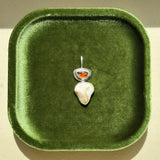 Remnant 015 - Hessonite Garnet with White Pebble Shell Silver Pendant