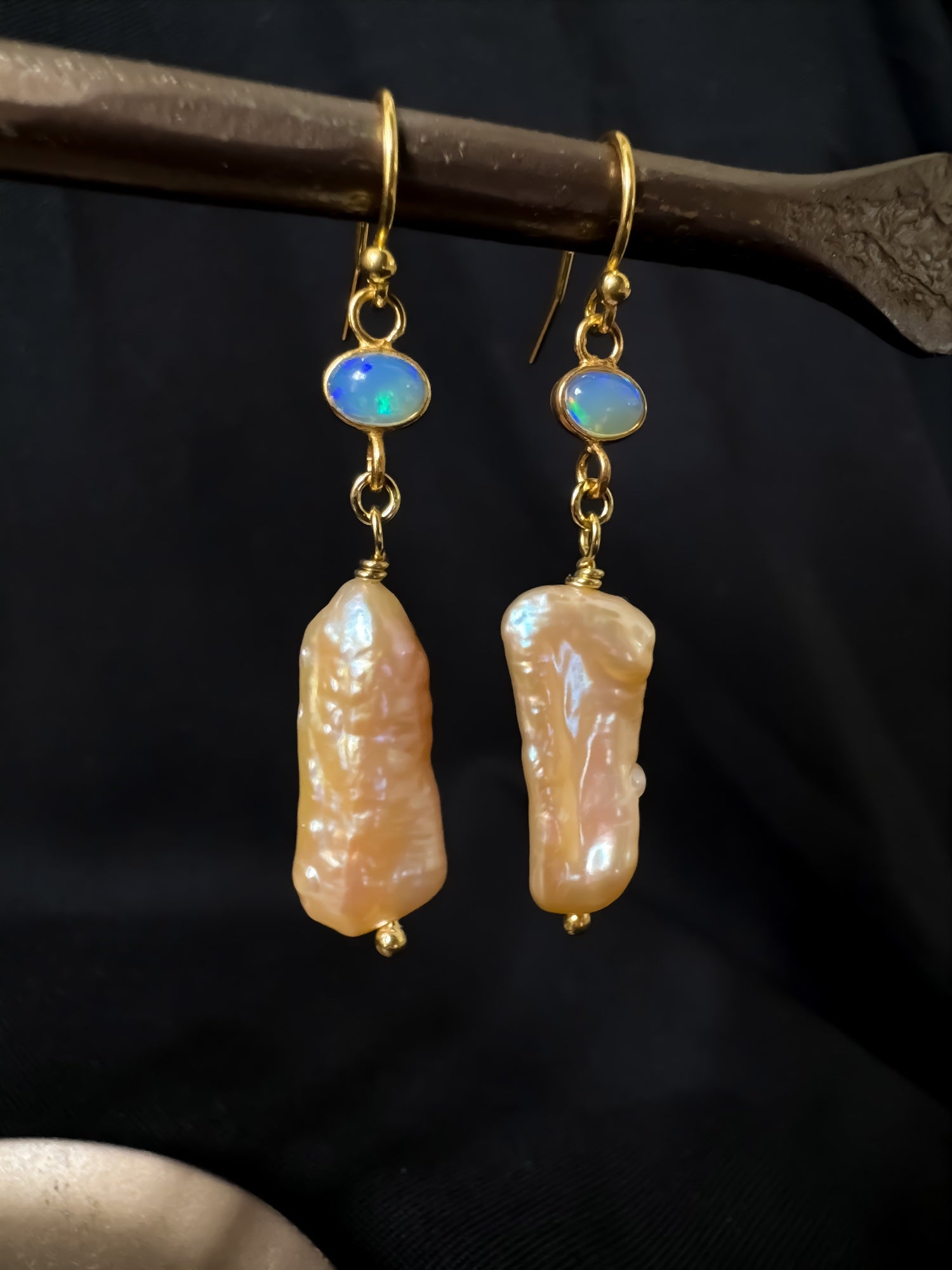 Sacred Opal Pearl Drop Earrings Peach