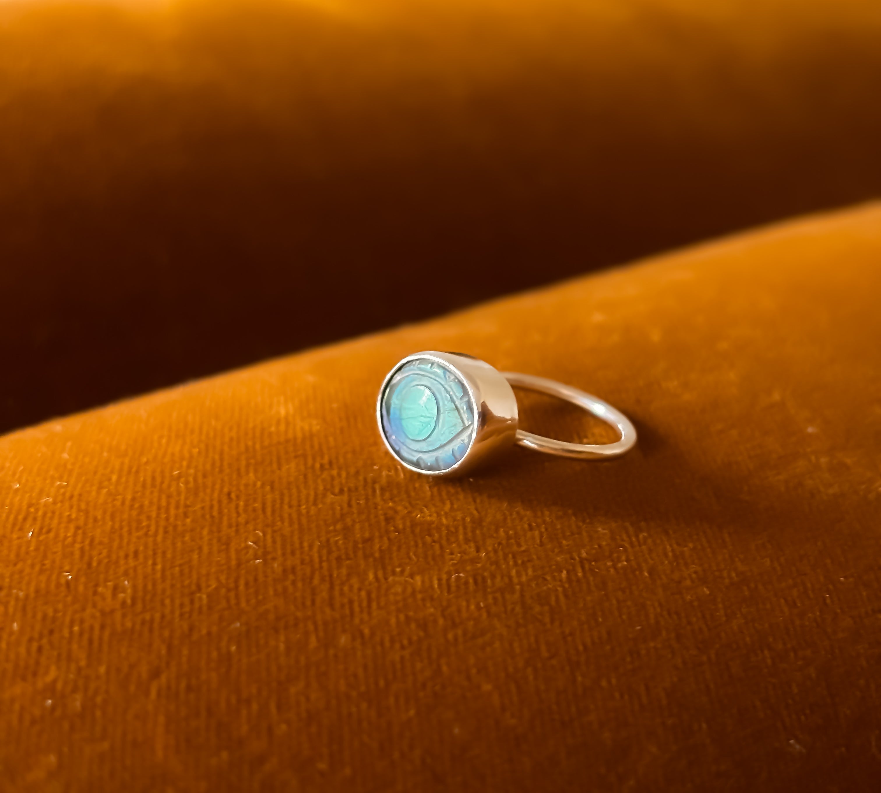 Labradorite Evil Eye Ring in Silver