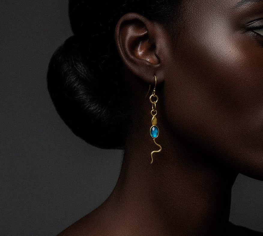 Eva Serpent Drop Earrings Gold - Labradorite