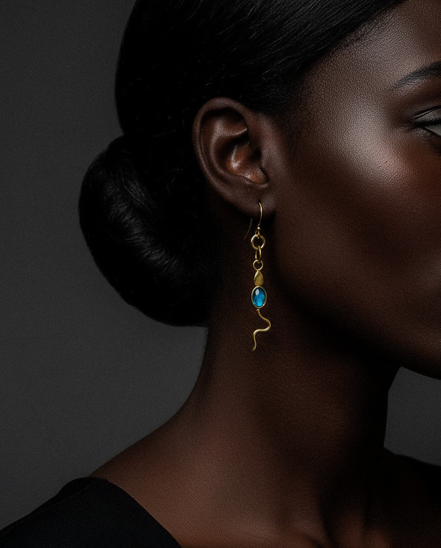 Eva Serpent Drop Earrings Gold - Labradorite