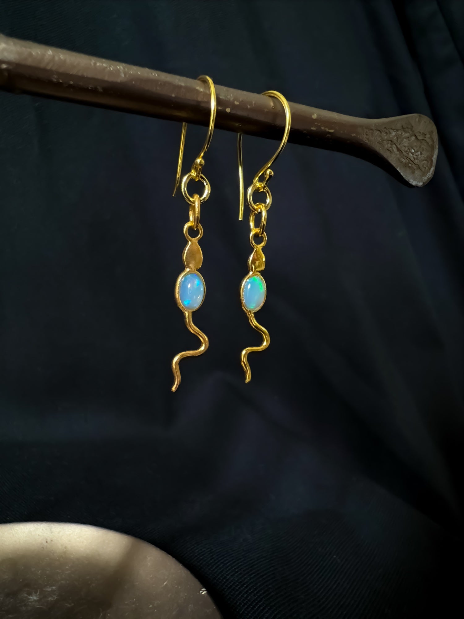Eva Serpent Drop Earrings Gold - Opal