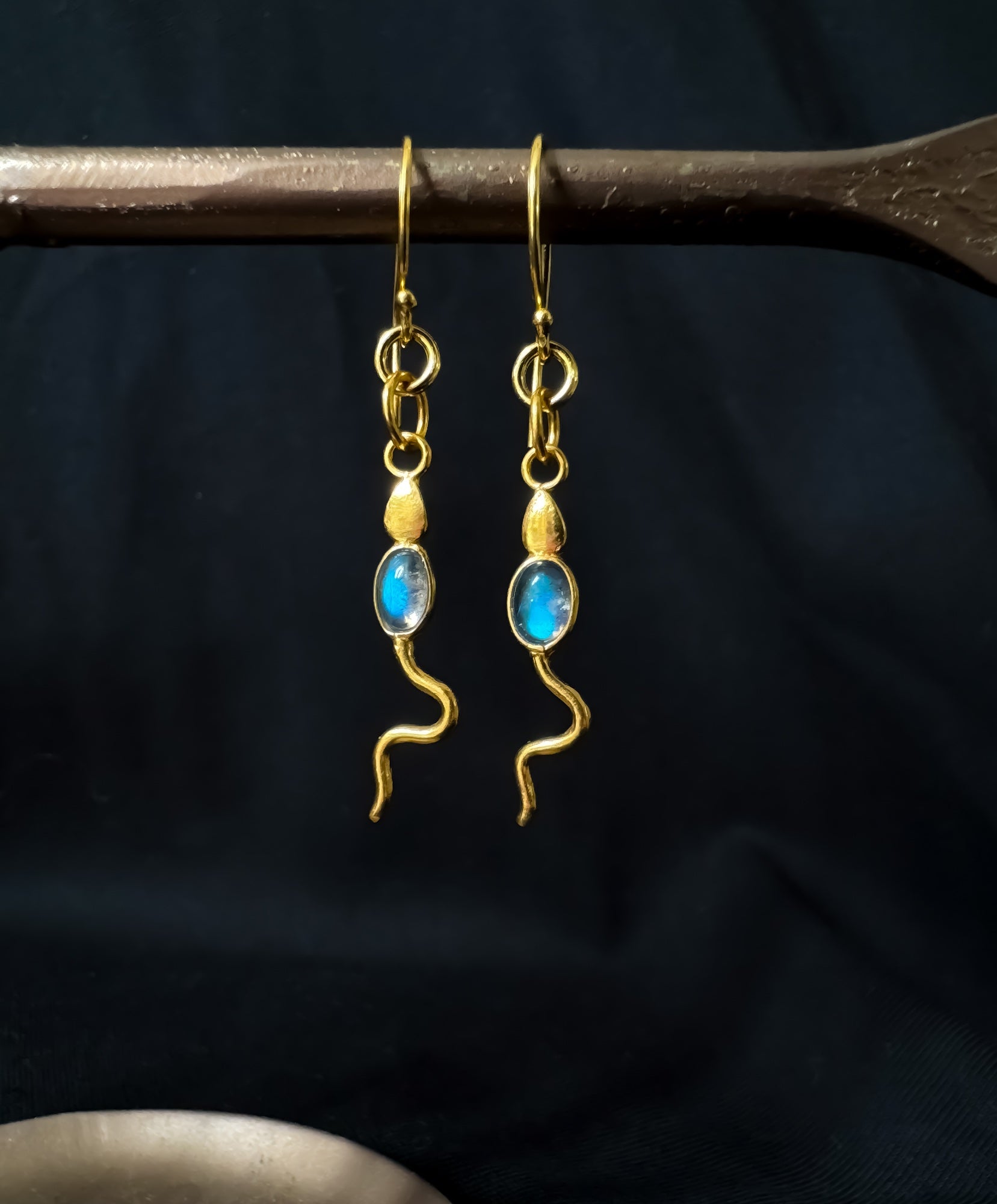Eva Serpent Drop Earrings Gold - Labradorite
