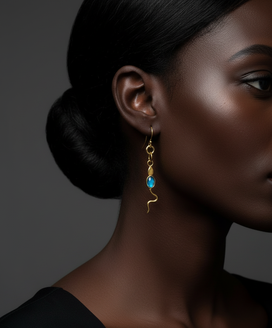 Eva Serpent Drop Earrings Gold - Labradorite