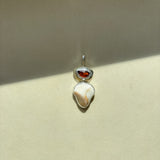 Remnant 015 - Hessonite Garnet with White Pebble Shell Silver Pendant