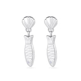 Sterling Silver Shell & Anchovy Fish Pendant Drop Earrings