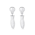 Sterling Silver Shell & Anchovy Fish Pendant Drop Earrings