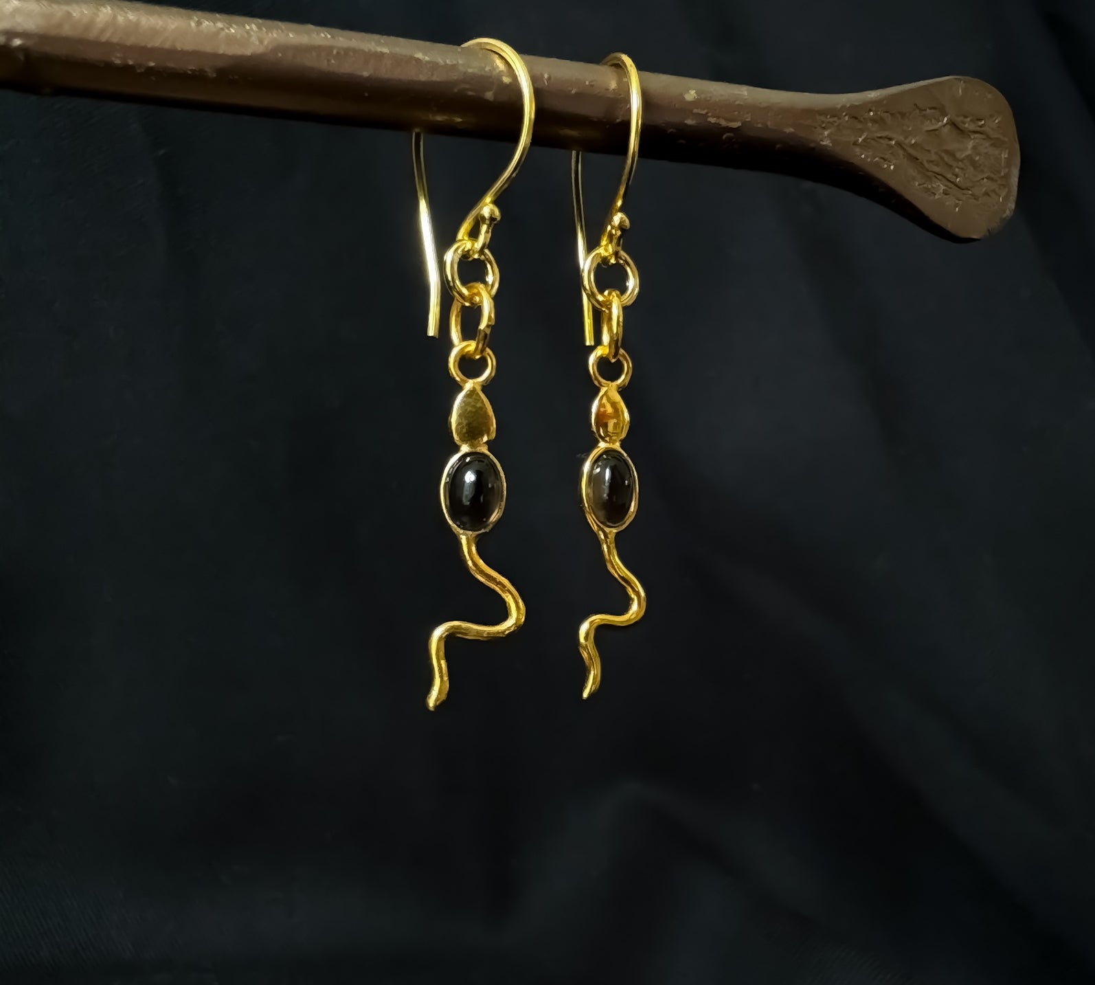 Eva Serpent Drop Earrings Gold - Smokey Quartz