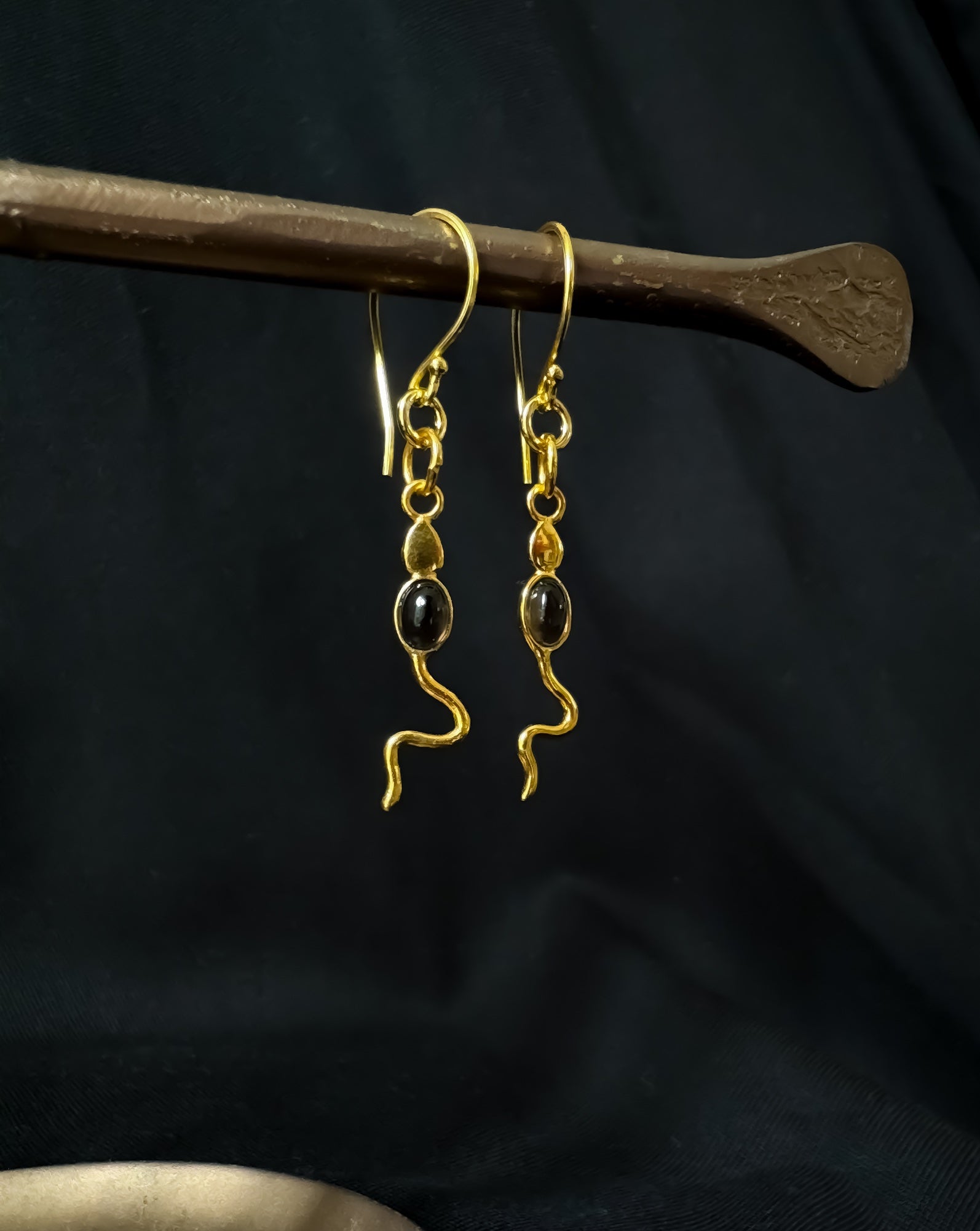 Eva Serpent Drop Earrings Gold - Smokey Quartz