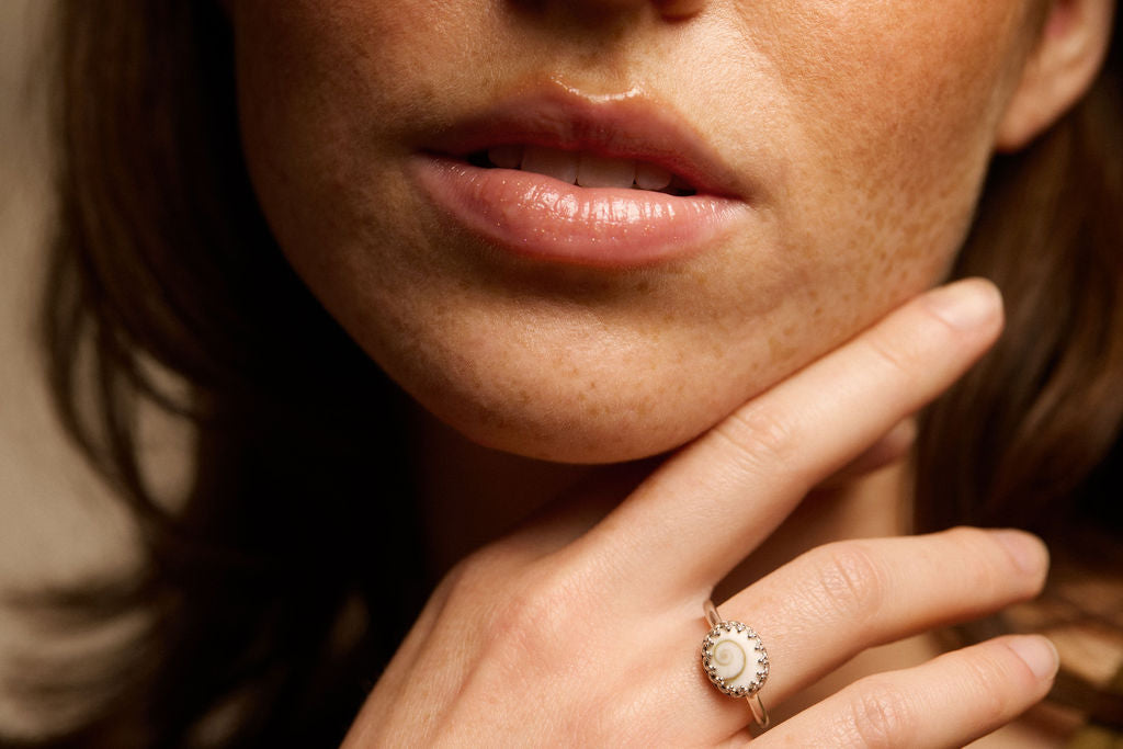 Sterling Silver Shiva Shell Gemstone Ring