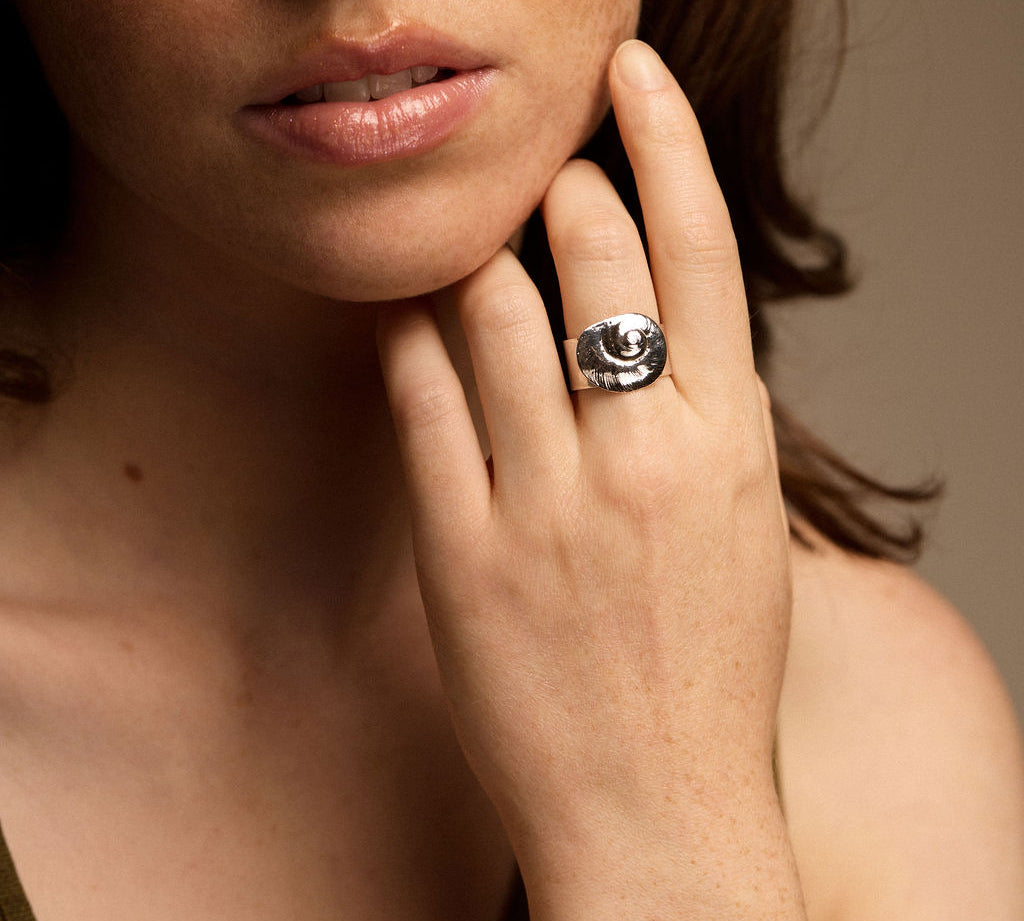 Sterling Silver Chunky Textured Spiral Shell Ring