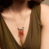 Sterling Silver Rugged Red Coral Pendant Necklace