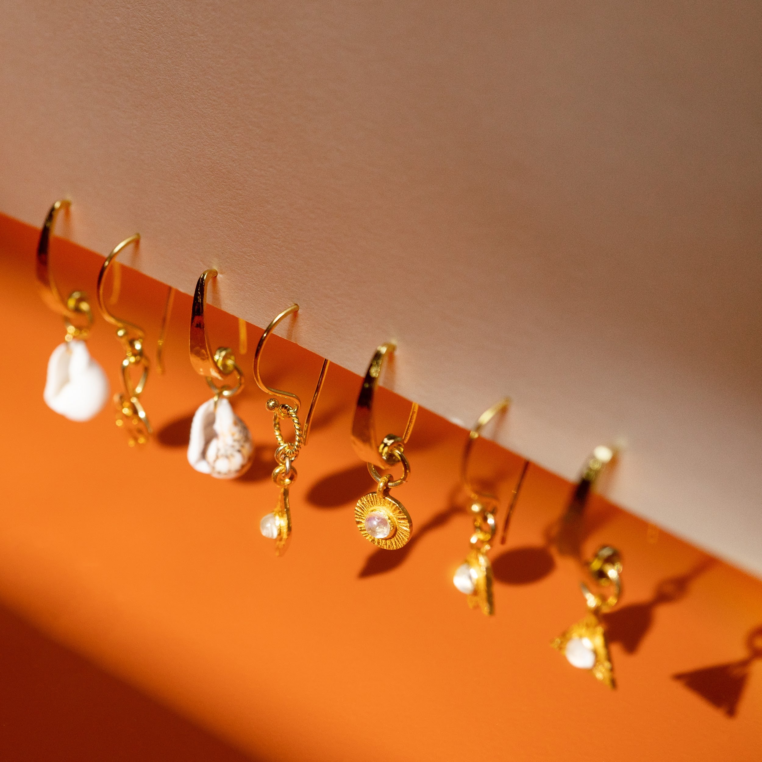 Terra - Gold Moonstone Earth Triangle Earrings