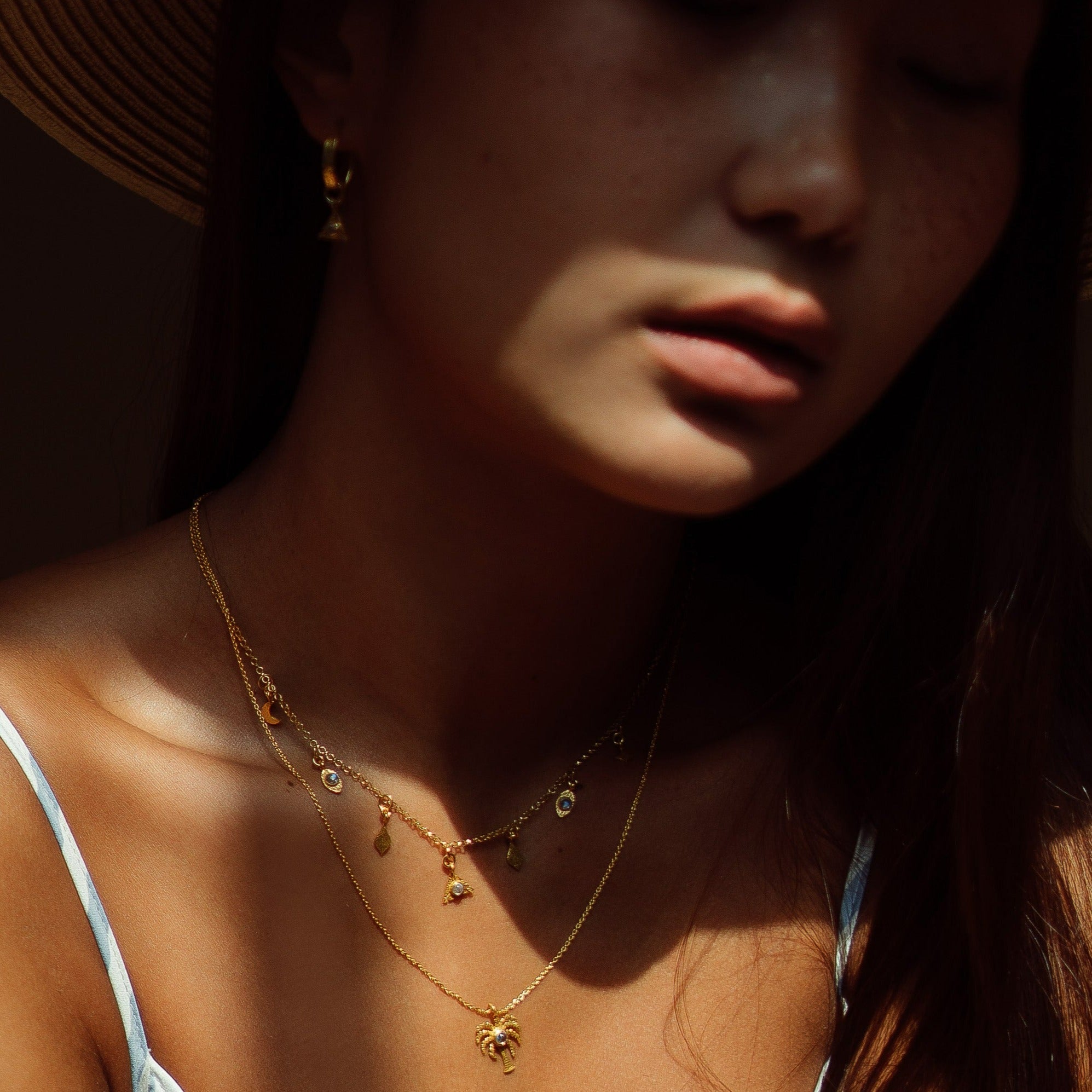 Terra - Gold Moonstone Earth Triangle Earrings