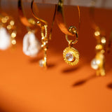 Soluna - Gold Moonstone Sun Earrings