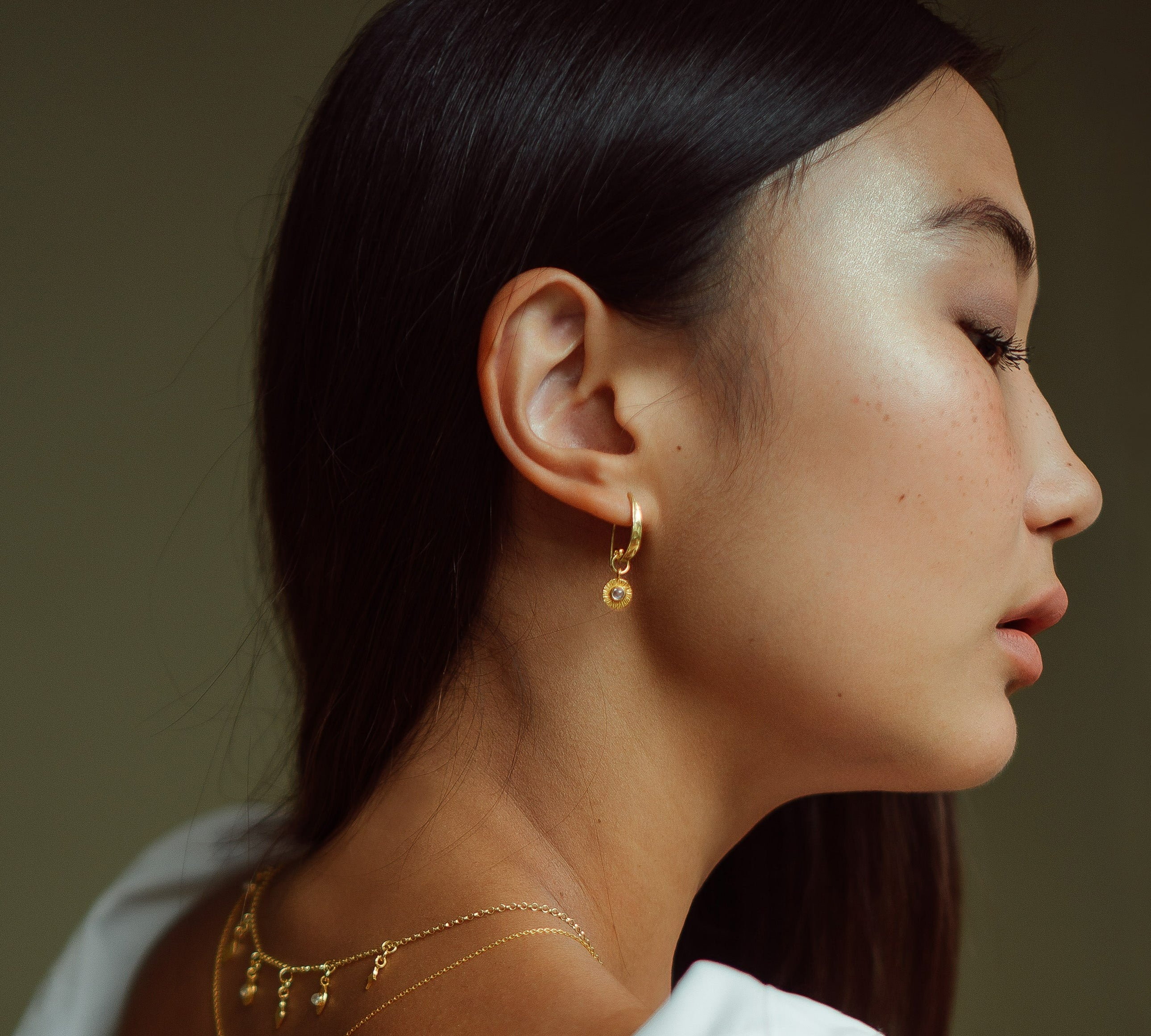 Soluna - Gold Moonstone Sun Earrings