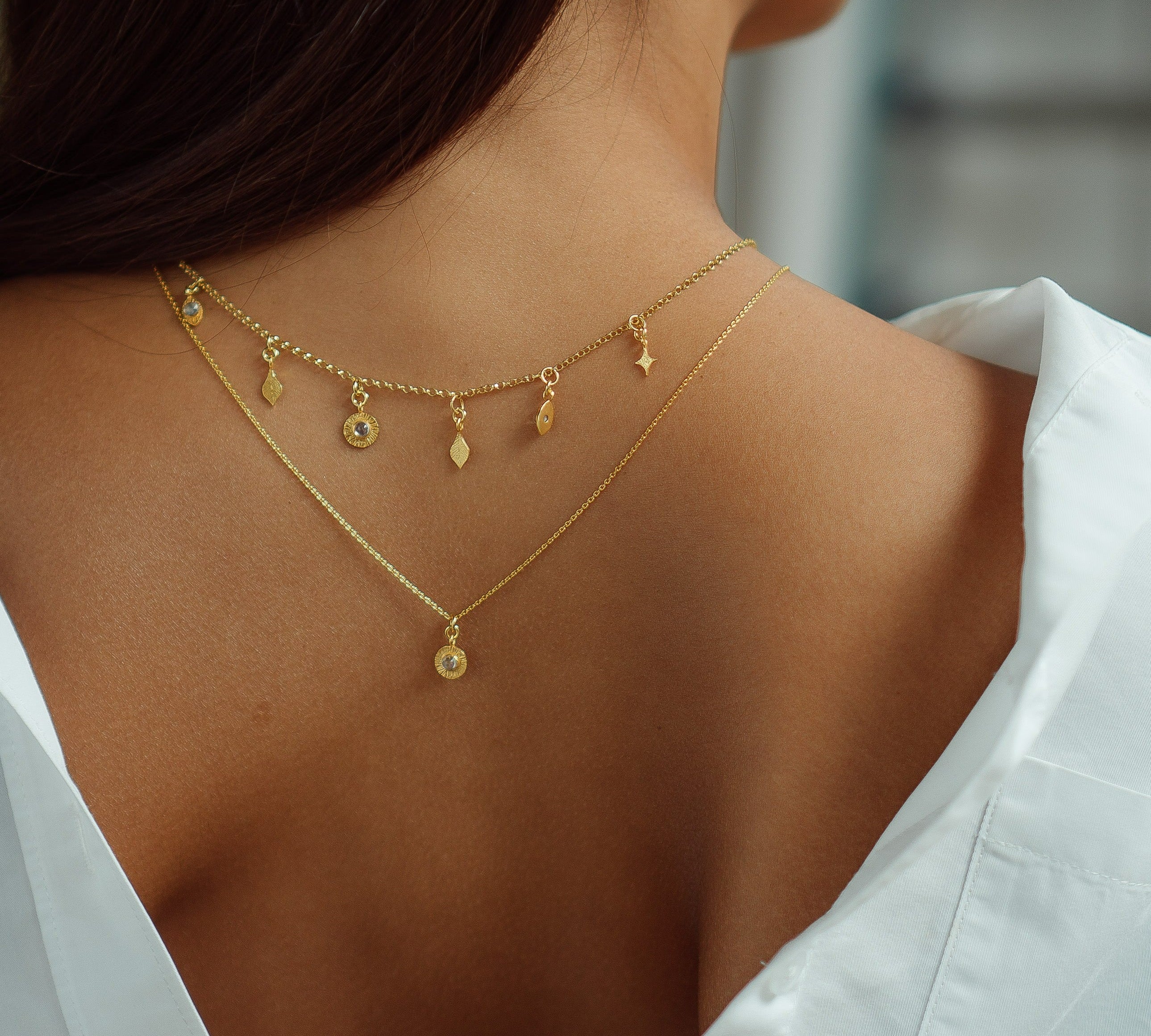 Soluna - Gold Moonstone Charm Necklace with Gold Charms