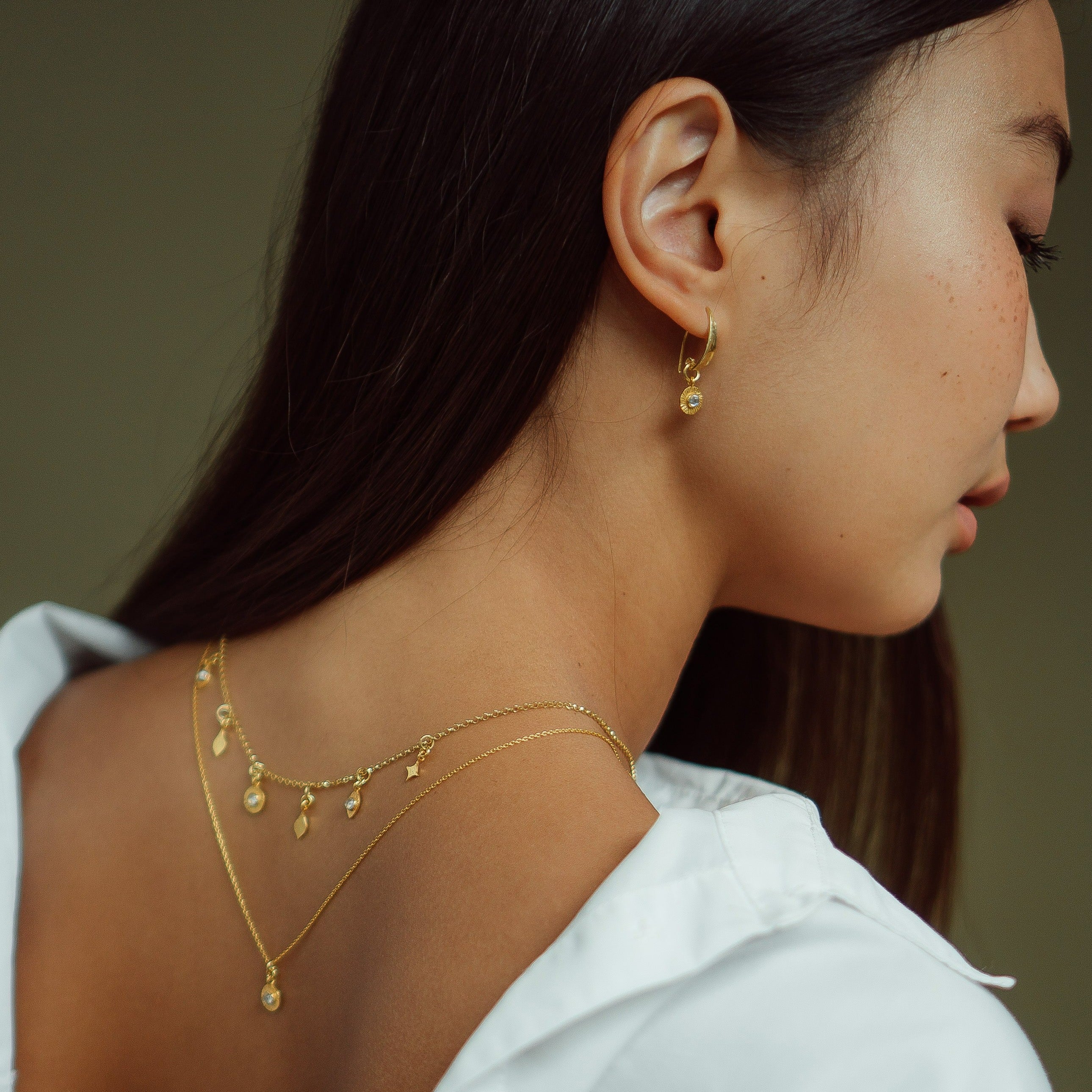 Soluna - Gold Moonstone Sun Earrings