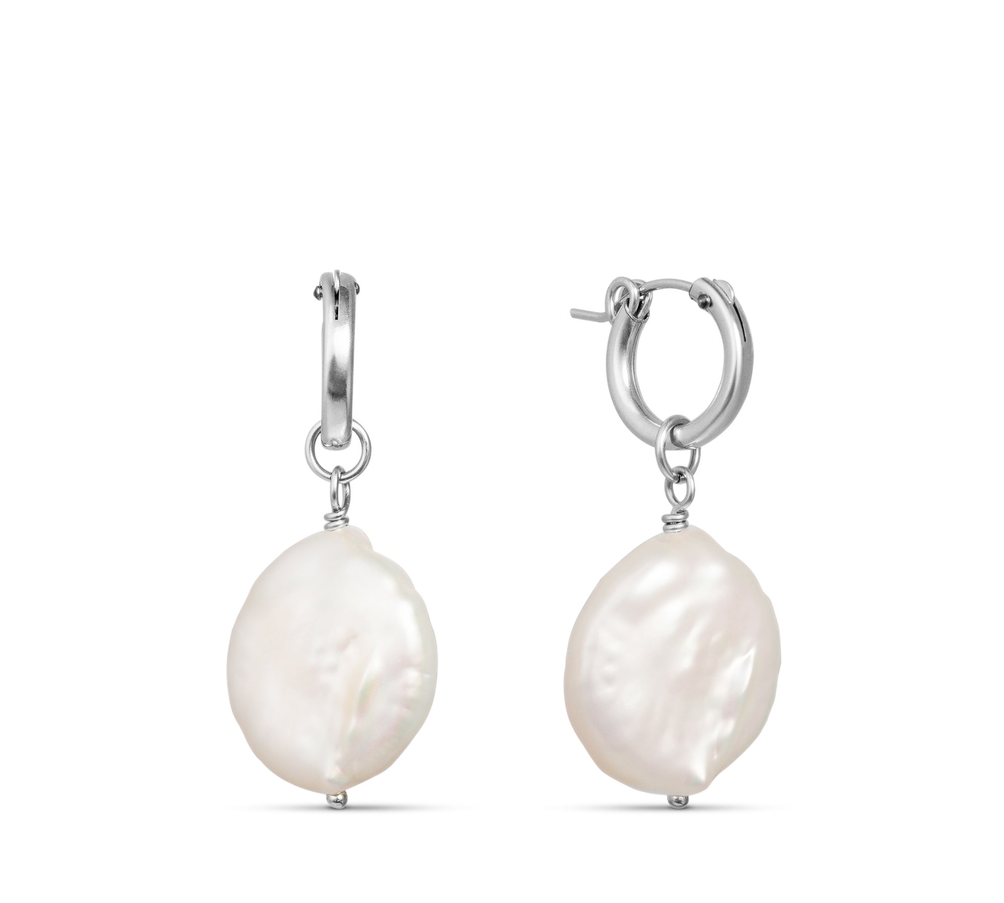 Large Baroque Ivory Pearl Huggies Hoop Earrings