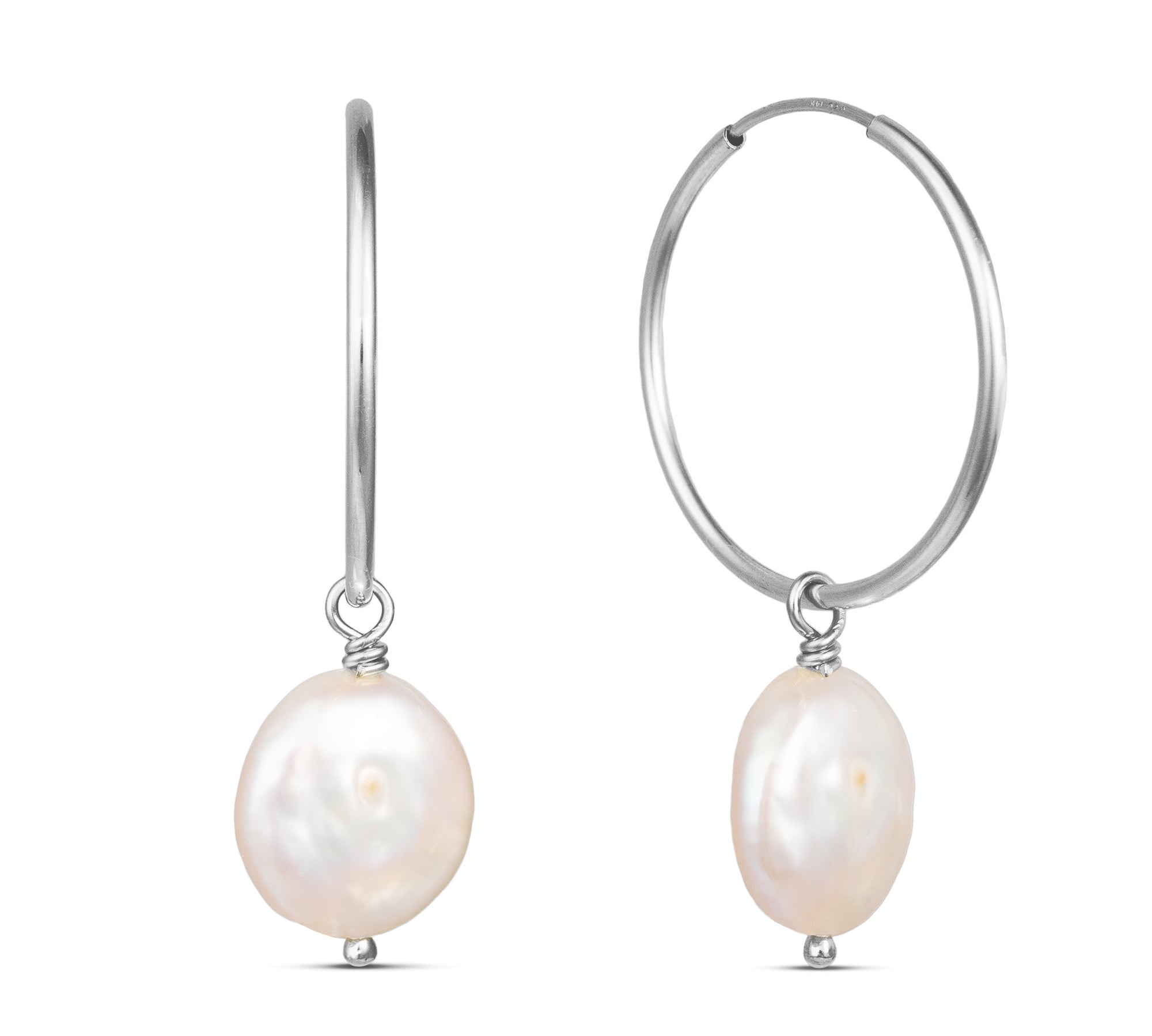 Freshwater Coin Pearl Hoop Earrings “Lydia”