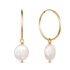 Freshwater Coin Pearl Hoop Earrings “Lydia”