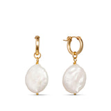 Large Baroque Ivory Pearl Huggies Hoop Earrings