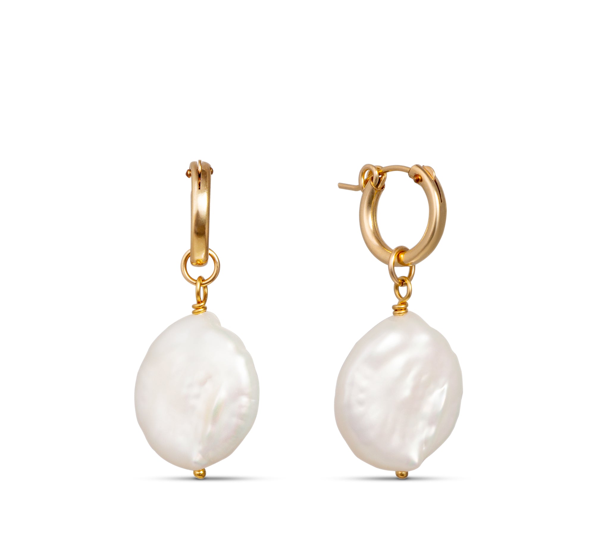 Large Baroque Ivory Pearl Huggies Hoop Earrings