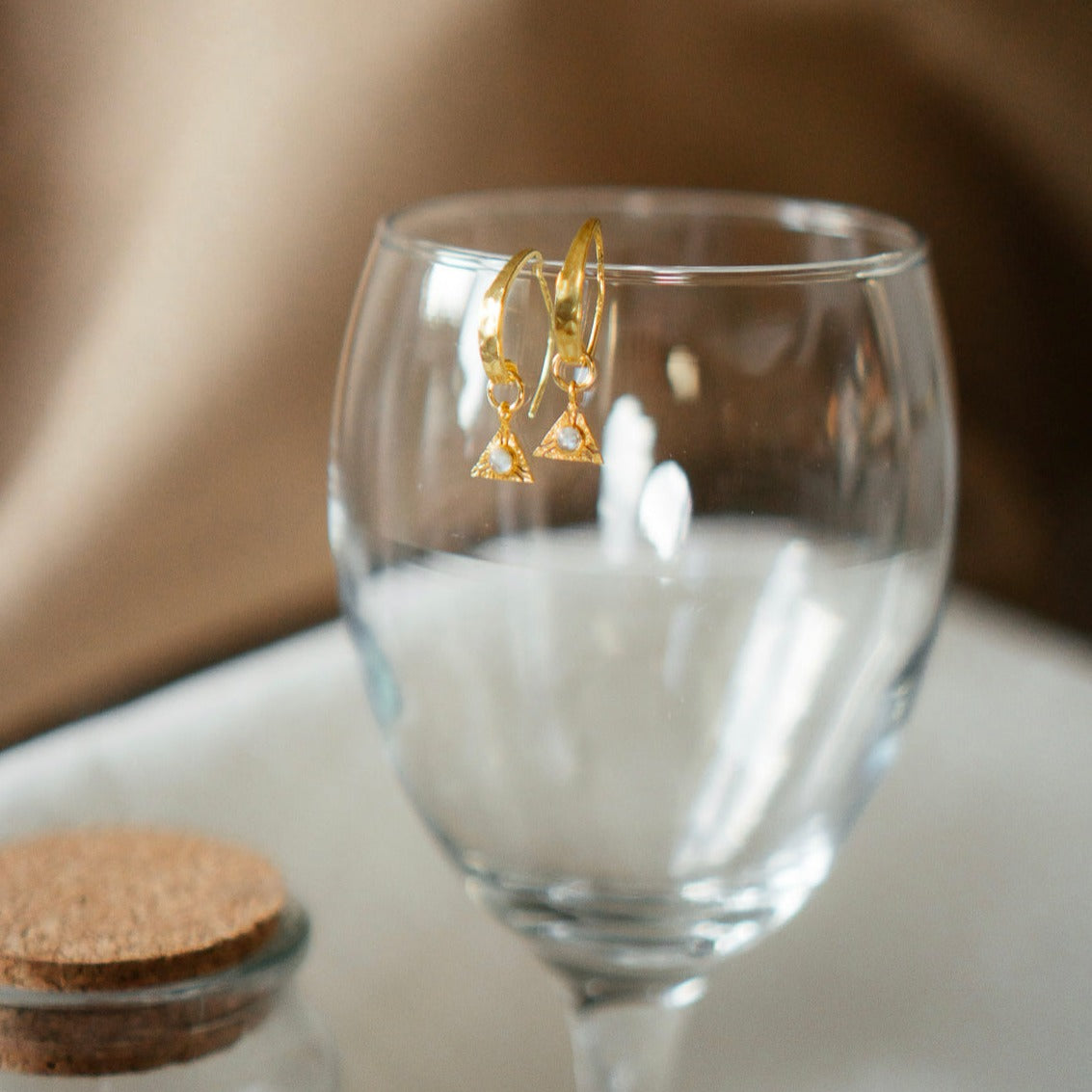 Terra - Gold Moonstone Earth Triangle Earrings
